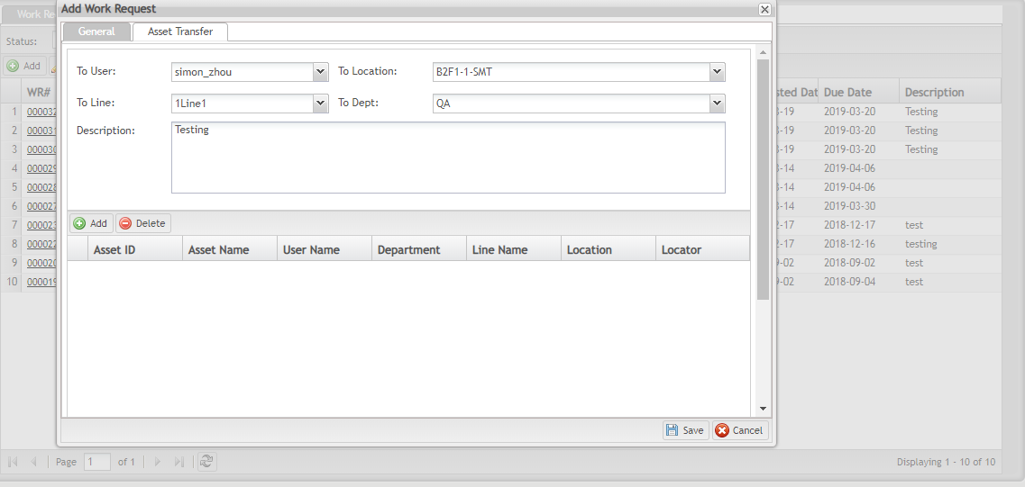 Figure 4: Specify Asset Transfer Data