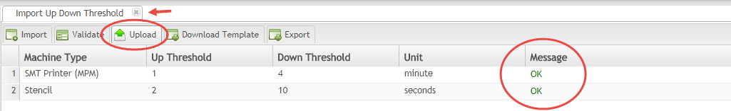 Upload Data: Import Up Down Threshold