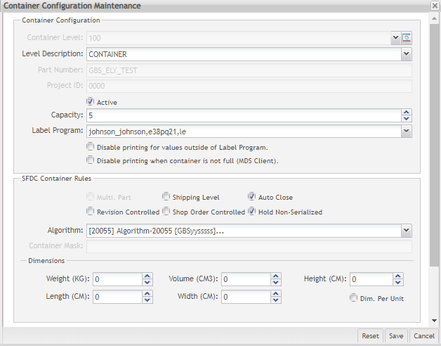 PW Container Configuration