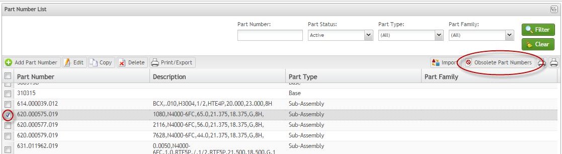 Obsolete Part Numbers