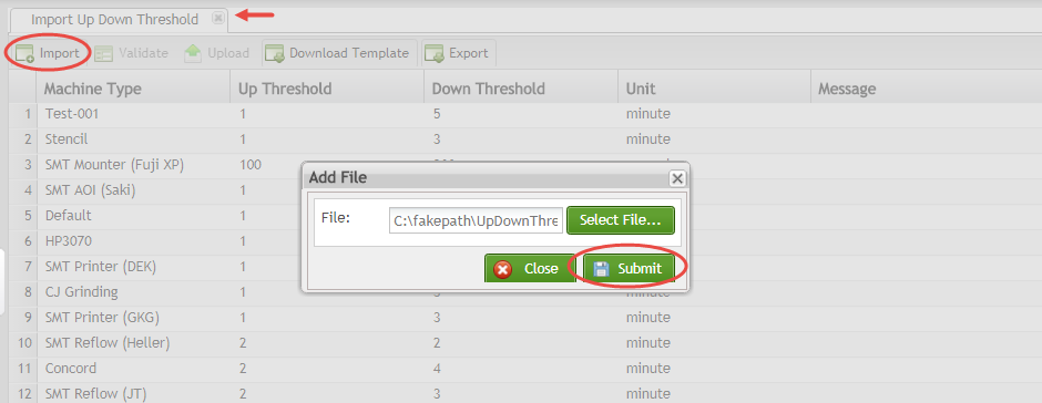 Import Up Down Threshold File