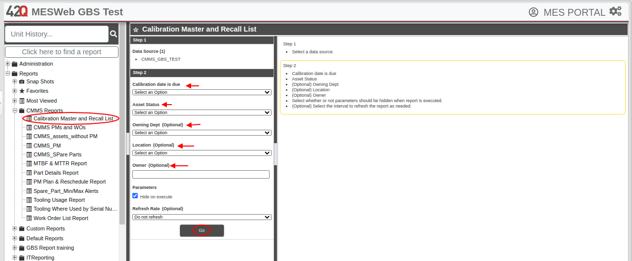 Figure 27- MESWeb Calibration List menu.png