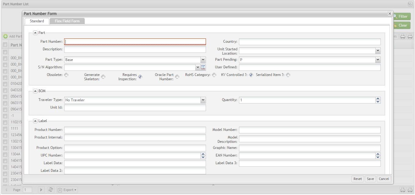 Part Number Form