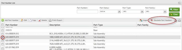 Obsolete Part Numbers