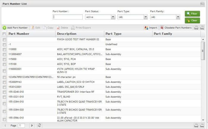 Part Number List