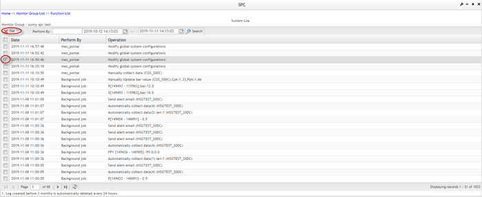 System Log - Delete
